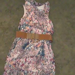 pink toned floral kids dress with belt